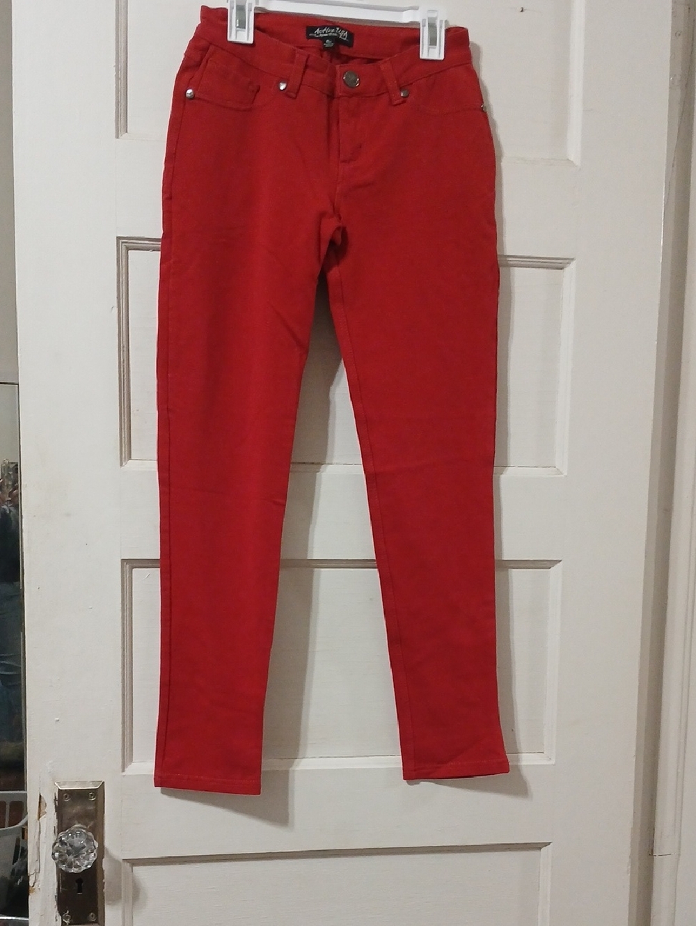 Juniors Bright Red Skinny Jeans By Active  USA